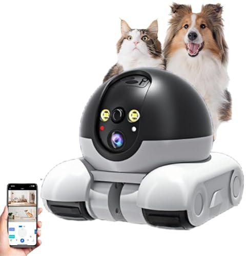 Tangxi Pet Camera Robot, Home Security Camera on Wheels, 1080P Dual Lens Indoor Movable Monitor, 2-Way Talk & WiFi APP Control, for Cats Dogs Baby Elderly