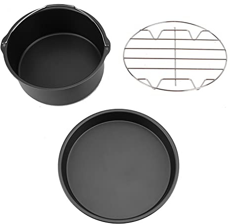 Aoaoy Air Fryer Accessoires Set, Fritteus -Zubehör Air Bread Shelf Cake Fass Pizza Pfanne 8 Zoll 3 in 1 Multifunktional Kompatibel mit Topf (Schwarz)