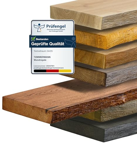tømmermann Wandregal Schweberegal massiv Eiche - Bücherregal Holz Regal mit Baumkante Hängeregal Regalbrett aus massivholz Wandboard deko Regal Wand Shelf | 160 cm breit Farbe Teak