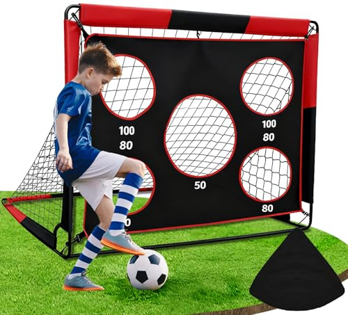 Bnlei 2-in-1 Fußballtor für Garten Kinder Faltbar, Kleine Fussballtore für Garten, Fußball Tor mit Torwand, Fußballtore Kinder mit Tragetasche Indoor & Outdoor für Garten, Park, Strand (Rot)