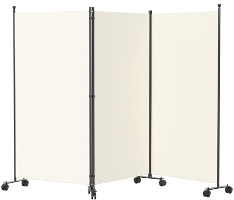 Monucep Paravent Raumteiler 263x181x30cm, 3 Teilig klappbar Freistehend Trennwand auf Rollen und Bremsen, Umkleide Sichtschutz Wand Raumtrenner, Stellwand für innen Outdoor Garten Büros Terrasse, Weiß