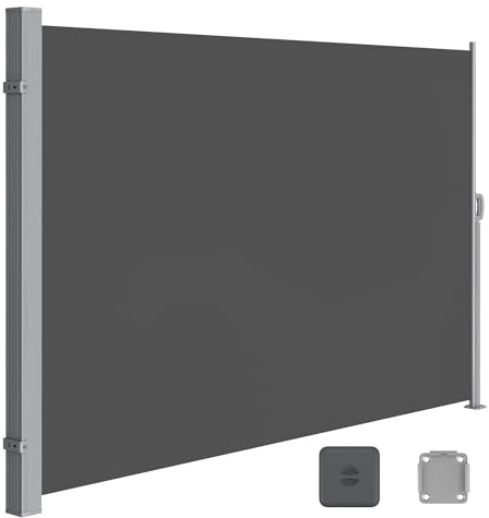 SONGMICS Store latéral avec Coffre en Acier résistant à la Rouille Extensible 160 x 500 cm, Brise-Vue, Protection Solaire, occultant, pour Balcon, terrasse, Jardin, Anthracite GSA615GZ01