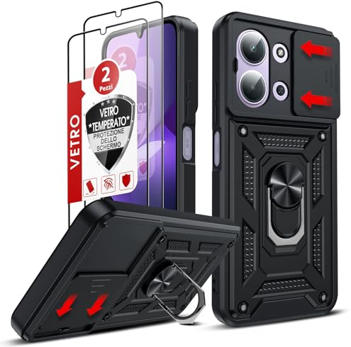 LeYi Handyhülle für Xiaomi Redmi 15C 4G/5G /Xiaomi Poco C85 5G Hülle mit 2 *Schutzfolien Kameraschutz Hybrid Schutzhülle Metall Ring Ständer Case Kamera 15 C Handy Cover Schwarz