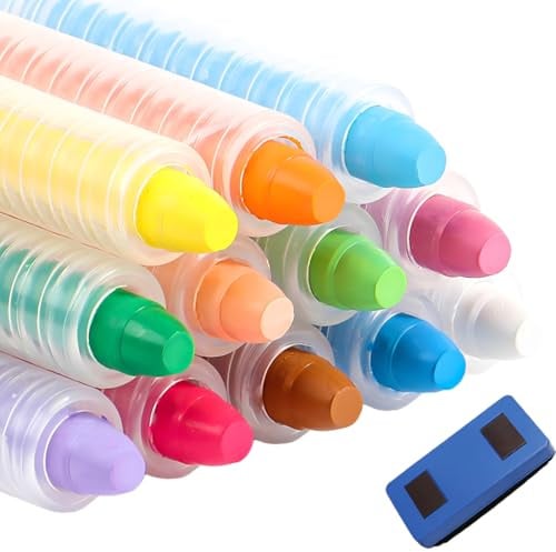 YIPFEN 12 Gessetti Colorati per Lavagna, Gesso Senza Polvere, Non Tossico, Lavabile, Cancellabile, Gessetti per Bambini, Strumento Artistico per Disegno e Scrittura su Lavagna