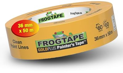FROGTAPE GoldPlus Washi Malerband, Innen & Außen, 36mm x 50m | Goldband, UV-beständig, 60 Tage ablösbar, scharfe Kanten, Malerkrepp, Lackierband