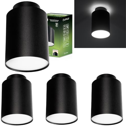 Lumiled Aufbauspot GU10 Fassung Schwarz Deckenspots Aufputz Deckenstrahler Modern Spot Deckenleuchte Aluminium Aufbaustrahler 230V Rund für Flur Wohnzimmer Küche Schlafzimmer H: 15cm 4 Stück
