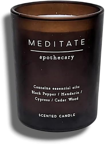 Mārks & Spēncēr | Meditate Apothecary Scented Mini Candle with Essential Oils, Black Pepper, Mandarin, Cypress, Cedar Wood | 60g