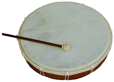 Rahmen-Trommel, Schamanen-Trommel aus Teak, Naturfell, mit Schlegel, wahlweise in 40 cm oder 50 cm Durchmesser… (ca. 40 cm)