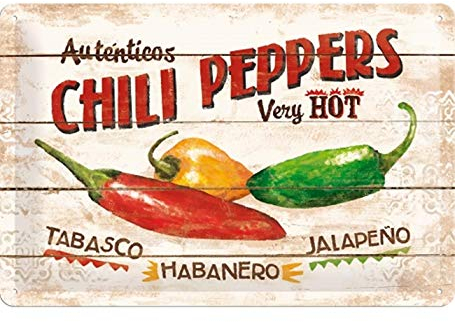 Reklamewelt Cartel de Chapa Retro Home & Country – Chili Peppers – Idea de Regalo para la Cocina, metálico, Diseño Vintage Decorativo, 20 x 30 cm