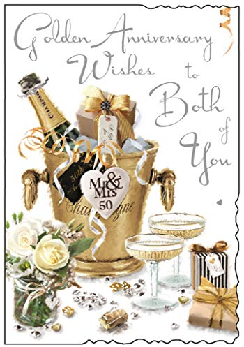 Jonny Javelin Golden 50th Wedding Anniversary Card - Champagne Glasses 9x6.25