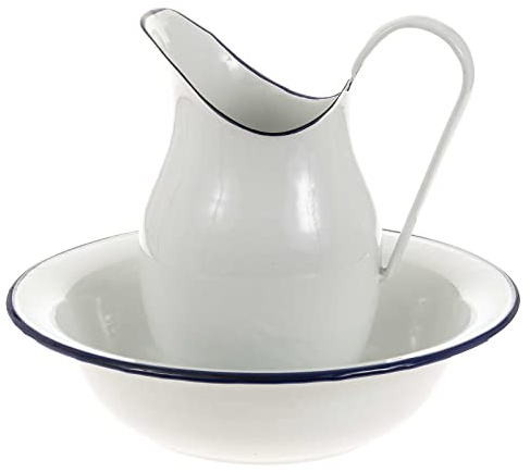 SIDCO Waschschüssel + Krug Shabby Schüssel + Kanne Wasch-Set Vintage 2 TLG blau