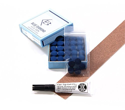 5 X 11mm Leather Blue Diamond Snooker Pool Cue Tips - FREE C&C Cue Tip Gel Glue