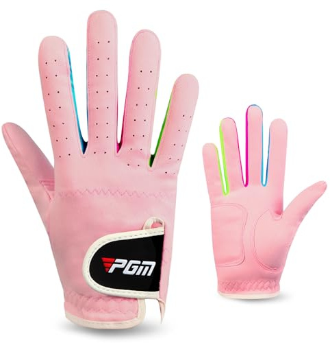 PGM Kids Youth Junior Toddler Boys Girls Golf Gloves Microfiber Synthetic Gloves for Left Hand Right Hand Golf Gloves White/Pink Age 4-12