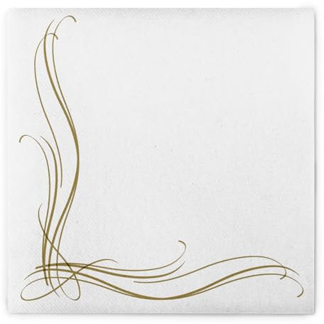 Sovie HORECA Serviette ALEX in Gold aus Linclass® Airlaid, 40 x 40 cm, 50 Stück, Design: eleganter goldfarbener Bordürenrand auf weißem Hintergrund – ideal für Gastronomie & Events