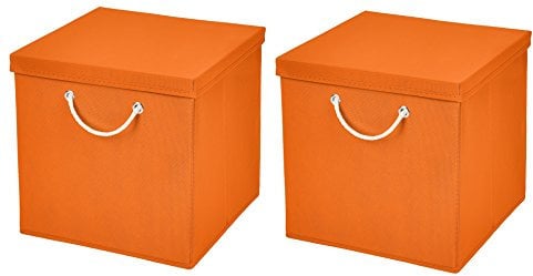 CM3 2 Stück Orange Faltbox 30 x 30 x 30 cm Aufbewahrungsbox faltbar mit Kordel und mit Deckel