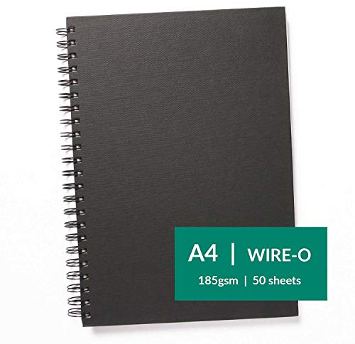 A4 Sketchbook - 100 Pages (50 Sheets) Wire-O Portrait Drawing Pad for Heavy Mixed Media with Perforated 180gsm Acid-Free Cartridge Paper and Cloth Cover Sketch Book