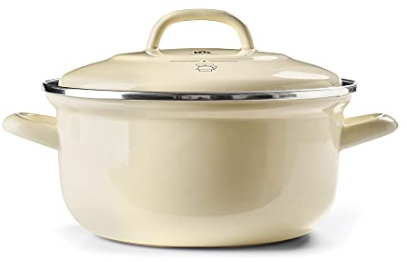BK Indigo Cocotte Ronde Allemande Emaillée Héritage Néerlandaise avec Couvercle avec Revêtement Antiadhésif en Céramique Sans PFAS, 26 cm/5.2 Litre, Induction, Va au lave-vaisselle et au four, Crème