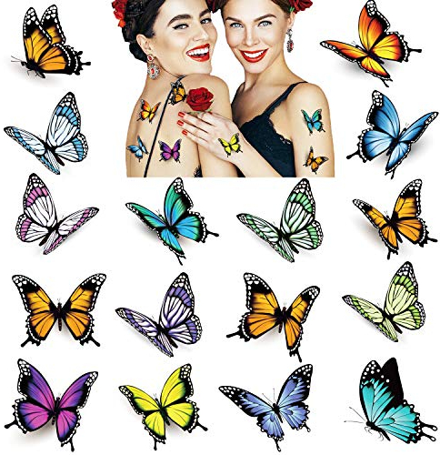 32 stk. Schmetterling Tattoos für Frauen, 3D bunte Körperkunst temporäre Tattoos, wasserdichte gefälschte Tattoo Aufkleber, Kinder Schmetterling Party Gefälligkeiten