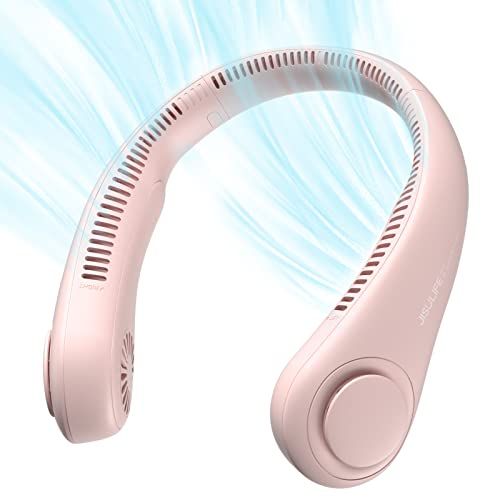 JISULIFE Ventilateur de Cou Portable, Ventilateur Mains Libres Sans Pale, Ventilateur Personnel Portable Fonctionnant Avec Une Batterie de 4000 mAh, Ventilateur USB, 3 Vitesses - Rose