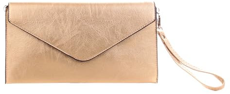 Wedmay Ladies Large Oversize Envelope Wristlet Strap Leather Evening Bag Prom Clutch Bag Purse For Women (F1460 Gold)