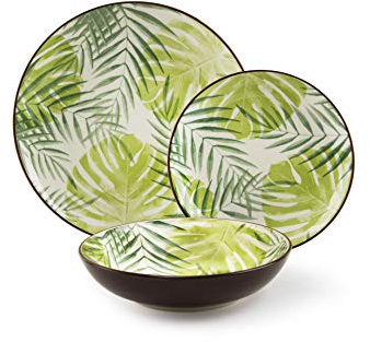 Excelsa Panama Servizio Piatti 18 Pezzi, Stoneware, Decoro Foliage