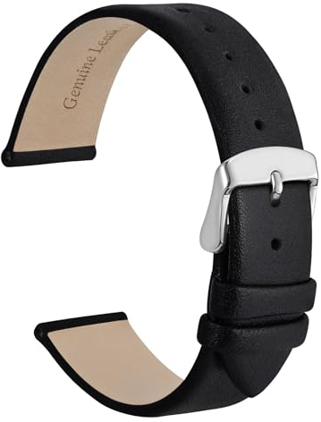 WOCCI 14mm Elegantes Uhrenarmband für Damen mit Silberner Schnalle (Schwarz)