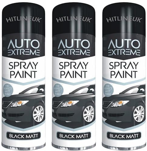 HitlineUK 3 x Matt Black Spray Paint Matt Spray Aerosol Black Matt Paint 250ml Black Metal Paint
