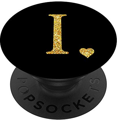 Herz Gold Buchstabe I Initial Monogramm schwarz süß PopSockets Klebender PopGrip
