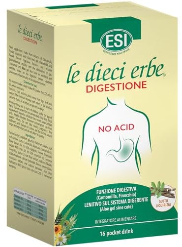 ESI - Le Dieci Erbe No Acid, Integratore Alimentare con Aloe Vera Gel, a Base di Estratti di Camomilla e Liquirizia, Favorisce la Digestione, Senza Glutine, 16 Pocket Drink