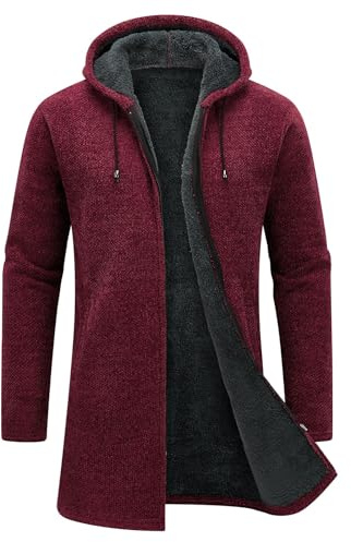 KUDORO Cardigan Homme Long à Capuche Zippé Pull Cardigan en Tricot Hiver | Hoodie Épais et Décontractée Chandail Sweats à Capuche