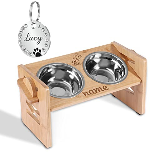 OXYEFEI Gamelle Surélevée pour Chien et Chat - Nom Personnalisé, Hauteur Réglable, Support Incliné Anti-vomissements