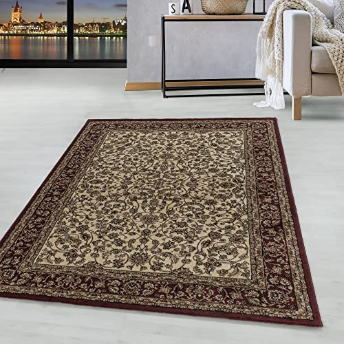 HomebyHome Orientteppich Rot 200x290 cm Kurzflor Teppich im klassischen Vintage Look für Wohnzimmer, Esszimmer, großer Raum Pflegeleicht, strapazierfähig, eleganter Wohnstil