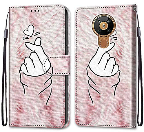 Mo-Somnus Kompatibel mit Nokia 5.3 Hülle, Dünne Leder Handyhülle mit Kartenfach Geld Slot Ständer PU Ledertasche TPU Bumper Wallet Flip Brieftasche Magnetische Schutzhülle Case Etui (Fingerherz)