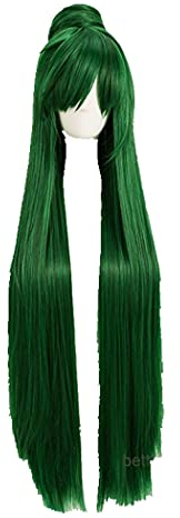 ydound Anime Coser Sailor Moon Sailor Pluto Meiou Setsuna Cosplay Perücken lang grün mit Abnehmbarer Brötchen Hitzebeständig Synthetische Haarperücke + Perücke Kappe