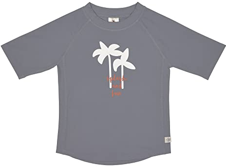LÄSSIG Unisex Kinder Rashguard met korte mouwen Badeanzug separat, Palms Grey, 74/80, 7-12 Monate