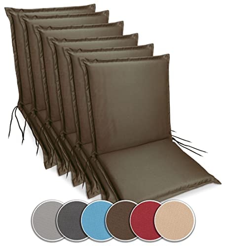 sunnypillow Gartenstuhlauflagen Niedriglehner 100 x 50 (6er Set) - Stuhlauflagen Extra Dicke 9 cm - Auflage für Gartenmöbel UV-Lichtecht, Wasserdicht - Outdoor Stuhlkissen für Gartenliegen - Braun
