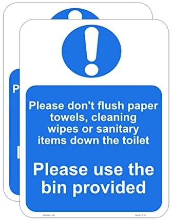 Haobase 2 Pcs Please Do Not Flush Paper Towels, Cleaning Wipes Or Sanitary Items Down The Toilet Please Use The Bin Provided Sign - Self Adhesive Vinyl (20cm x 15cm)