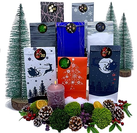Adventskalender zum Befüllen Tüten Weihnachtskalender zum selber Basteln mit großen Tüten Kraftpapier
