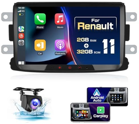 Hikity [2G+64G] Android 13 Autoradio Für Renault Dacia Duster Sandero Logan Dokker mit Wireless Carplay Android Auto 8 Zoll Bildschirm Autoradio mit GPS WiFi Bluetooth FM RDS HI-FI Rückfahrkamera