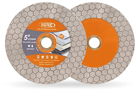 Lame per sega diamantata BGTEC, disco da taglio da 125 mm per piastrelle in ceramica, gres porcellanato, marmo, pietra artificiale, esagono bilaterale, 2 pz.