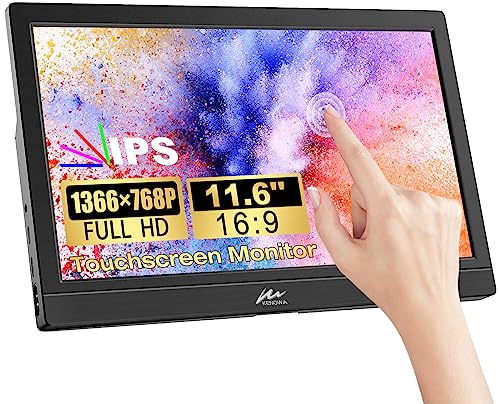 Kenowa Tragbarer Monitor Touchscreen, 11.6 Zoll HDR Portable Monitor Externer Monitor 1366x768 Eye Care Bildschirm mit HDMI USB Typ-C für Raspberry pi/Computer/Laptop/PC/PS3/PS4/Xbox