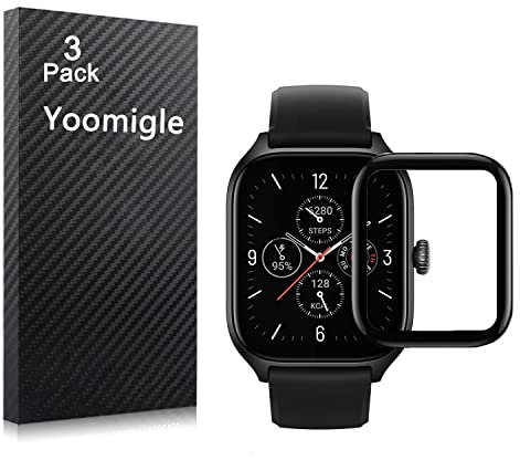 Yoomigle Paquete de 3 protectores de pantalla compatibles con Amazfit GTS4 para Amazfit GTS 4, protectores de pantalla de cobertura completa 3D, transparente, antiarañazos