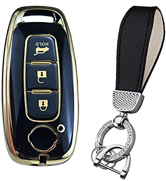 HIBEYO Coque de Protection pour clé de Voiture Nissan - pour Nissan Qashqai Altima Teana 2022 2023 - avec Porte-clés - Noir