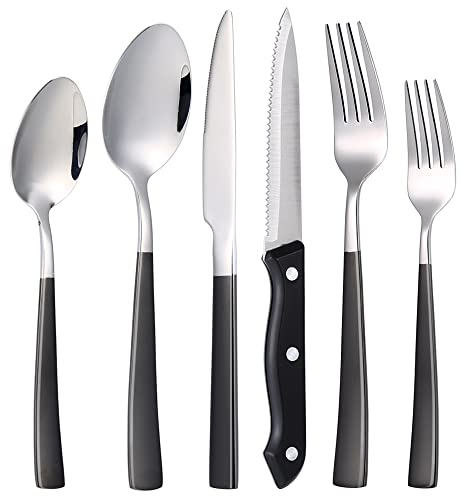 GMAXT Besteck Set für 6 Personen,36 Teilig Edelstahl Essbesteck Set,Besteck inkl.Messer/Gabel/Löffel/Steakmessern,Spiegelpoliert, Spülmaschinenfest…