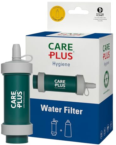 Care Plus Wasserfilter Survival Set Jungle Green mit Trinkbeutel - Wasserfilter Outdoor Survival für Outdoor & Camping - Notfallset-Zuhause - filtert 99,9% Bakterien & Protozoen - BPA-frei - 3500L