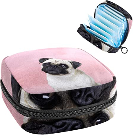 Hygiene-Servietten-Aufbewahrungstaschen, Stillunterlagen-Halter, niedlicher Mops und Welpe, rosa, tragbare Perioden-Kit-Tasche, femininer Produktbeutel für Frauen und Mädchen