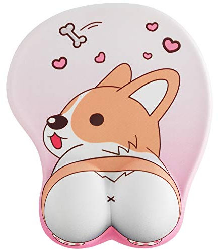 Kawaii Fun Dog Mouse Pad Cute Computer Mouse Pads Gaming Mouse Mat Ergonomisches 3D Mauspad mit Gel Handgelenkstütze Rosa