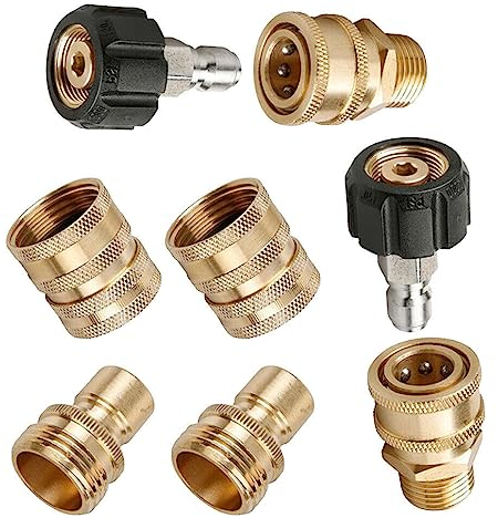 Pressure Washer Adapter Kit, 8Pcs 1/4 Male Quick Connector Set, M22 to 3/8 Inch Quick Connect, 3/4 Quick M22 Hose Adapter Kit, Coupling Quick Disconnect Kit for Car Spray Gun Connector 5000 PSI