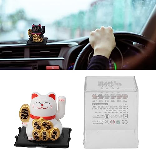 Glückskatze, Winkekatze, Solarbetrieben, Feng Shui, Niedliche Winkekatze, Glücksbringer, Reichtum, Einladende Katzen, Bezaubernde Schaukel, Glücksbringer, Glücksbringer, (Weiss)
