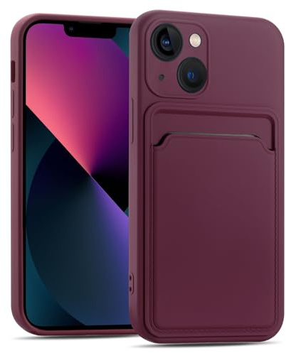 CoolGadget Handyhülle mit Kartenfach für iPhone 14 Lila | Silikon Case mit Kartenhalter auf der Rückseite, stoßfest, erhöhter Kameraschutz, dünn